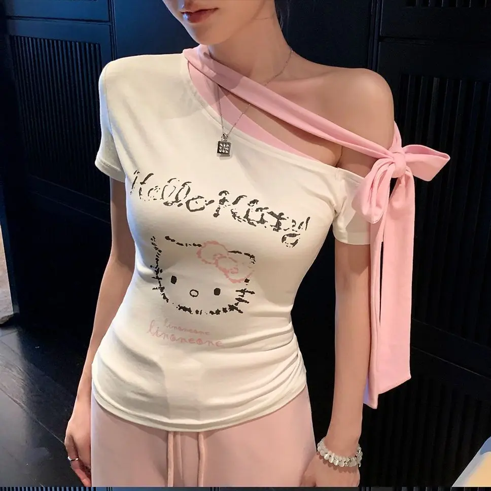 Hello Kitty Women's Summer Pajama Off-Shoulder Strap Detail Contrast Color Slim Fit Stretchy Short Sleeve Cute Casual Top
Hello Kitty Women's Summer Pajama Off-Shoulder Strap Detail Contrast Color Slim Fit Stretchy Short Sleeve Cute Casual Top