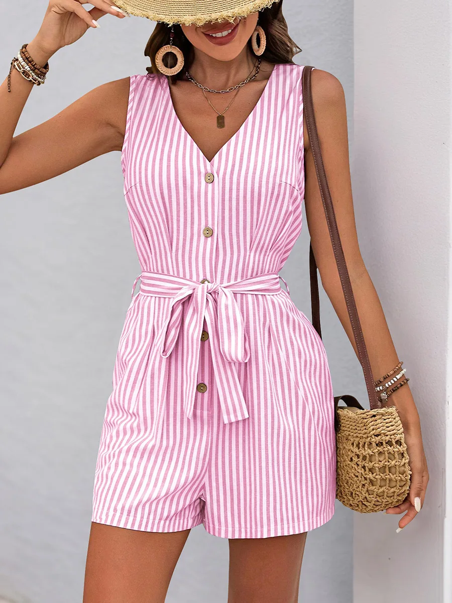 Onecozyday 2026 Summer Fashion Striped Romper for Women V-neck Lace-up Waist Casual Jumpsuit Striped Loose Fit One-piece Suit
Onecozyday 2026 Summer Fashion Striped Romper for Women V-neck Lace-up Waist Casual Jumpsuit Striped Loose Fit One-piece Suit