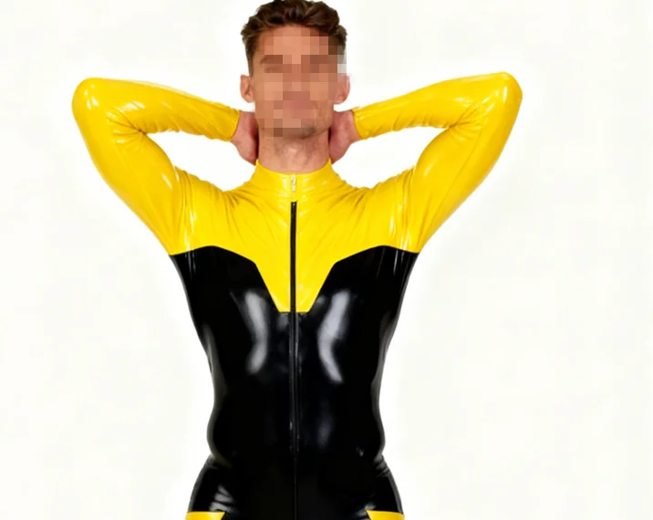 Fashion Suit Latex Rubber Catsuit Cosplay Halloween Bodysuit Fashion black Top, jacket Black&Yellow
Fashion Suit Latex Rubber Catsuit Cosplay Halloween Bodysuit Fashion black Top, jacket Black&Yellow