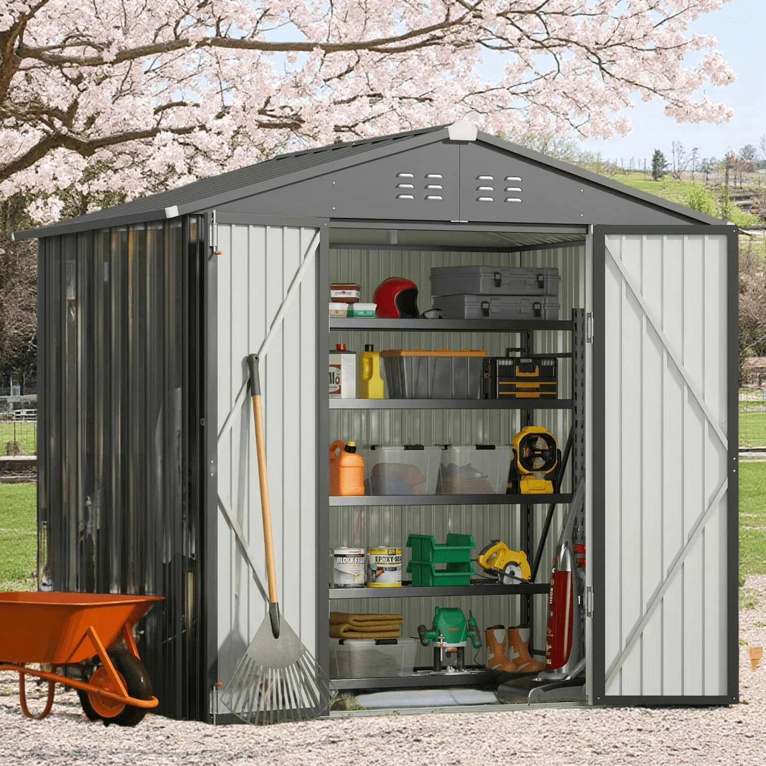 6x4 FT Outdoor Metal Storage Shed with Lockable Doors, Galvanized Steel Tool Shed for Garden, Lawn Equipment
6x4 FT Outdoor Metal Storage Shed with Lockable Doors, Galvanized Steel Tool Shed for Garden, Lawn Equipment