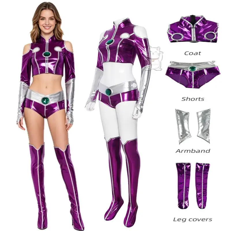 Anime new Spark tight fitting cosplay costume Halloween party stage performance costume purple series top shorts sleeves leg cov
Anime new Spark tight fitting cosplay costume Halloween party stage performance costume purple series top shorts sleeves leg cov