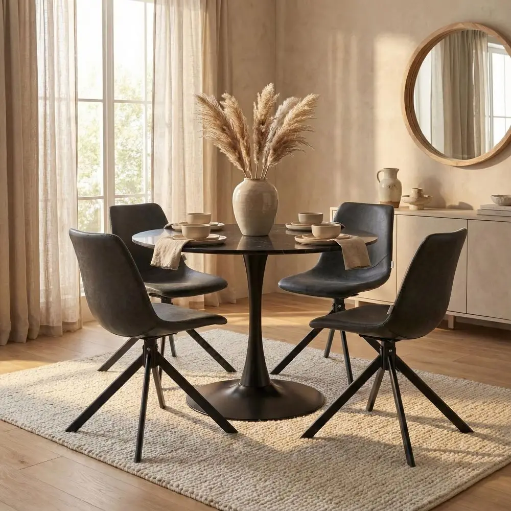Bristol 35 Wide Round Dining Table Bivel Design MDF Wood Top and Black Stainless Steel Pedestal Base Accent Table MidCentury Ca
Bristol 35 Wide Round Dining Table Bivel Design MDF Wood Top and Black Stainless Steel Pedestal Base Accent Table MidCentury Ca