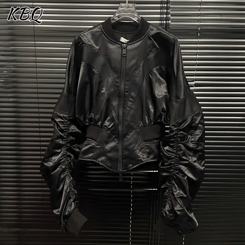 KBQ Solid Folds Designer Leather Short Coats For Women Round Neck Long Sleeve Temperament Baseball Uniform Tops Female Fashion
KBQ Solid Folds Designer Leather Short Coats For Women Round Neck Long Sleeve Temperament Baseball Uniform Tops Female Fashion