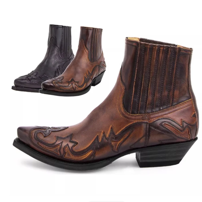 Men's Cowboy Ankle Boot Handcrafted Western Embroidered Pointed Toe Chelsea Boot Black Leather Buckle Strap Fashion Footwear
Men's Cowboy Ankle Boot Handcrafted Western Embroidered Pointed Toe Chelsea Boot Black Leather Buckle Strap Fashion Footwear