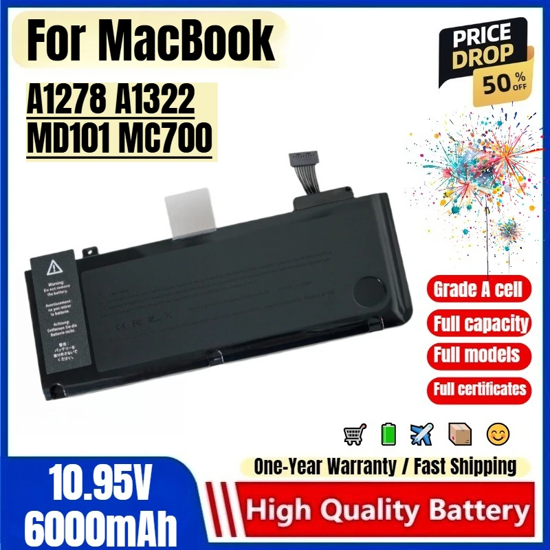 For MacBook Pro 13 Inch A1278 A1322 MD101 MC700 Laptop Battery 0 Cycle High Quality High Capacity Battery Replacement Bateria
For MacBook Pro 13 Inch A1278 A1322 MD101 MC700 Laptop Battery 0 Cycle High Quality High Capacity Battery Replacement Bateria