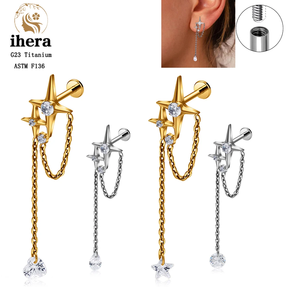 ASTM F136 G23 Titanium Flat Back Star Ear Stud With Chain Pendant 16G CZ Cartilage Helix Lobe Tragus Earring Piercing Jewelry
ASTM F136 G23 Titanium Flat Back Star Ear Stud With Chain Pendant 16G CZ Cartilage Helix Lobe Tragus Earring Piercing Jewelry