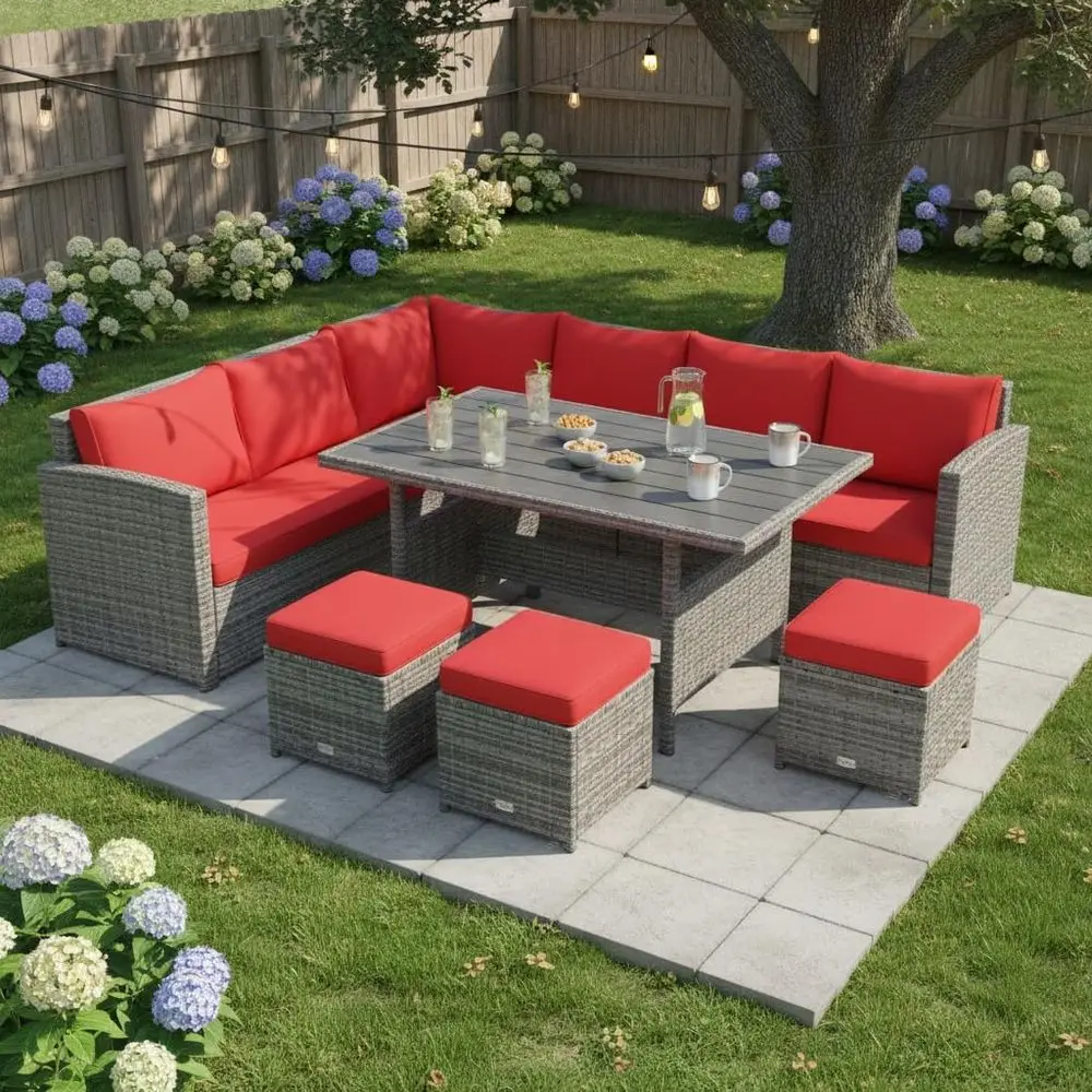 7 Pieces Patio urniture Set, Outdoor Sectional Rattan Soa Set with Cushions, All Weather Wicker Contion Couch Set w/Dining Table
7 Pieces Patio urniture Set, Outdoor Sectional Rattan Soa Set with Cushions, All Weather Wicker Contion Couch Set w/Dining Table