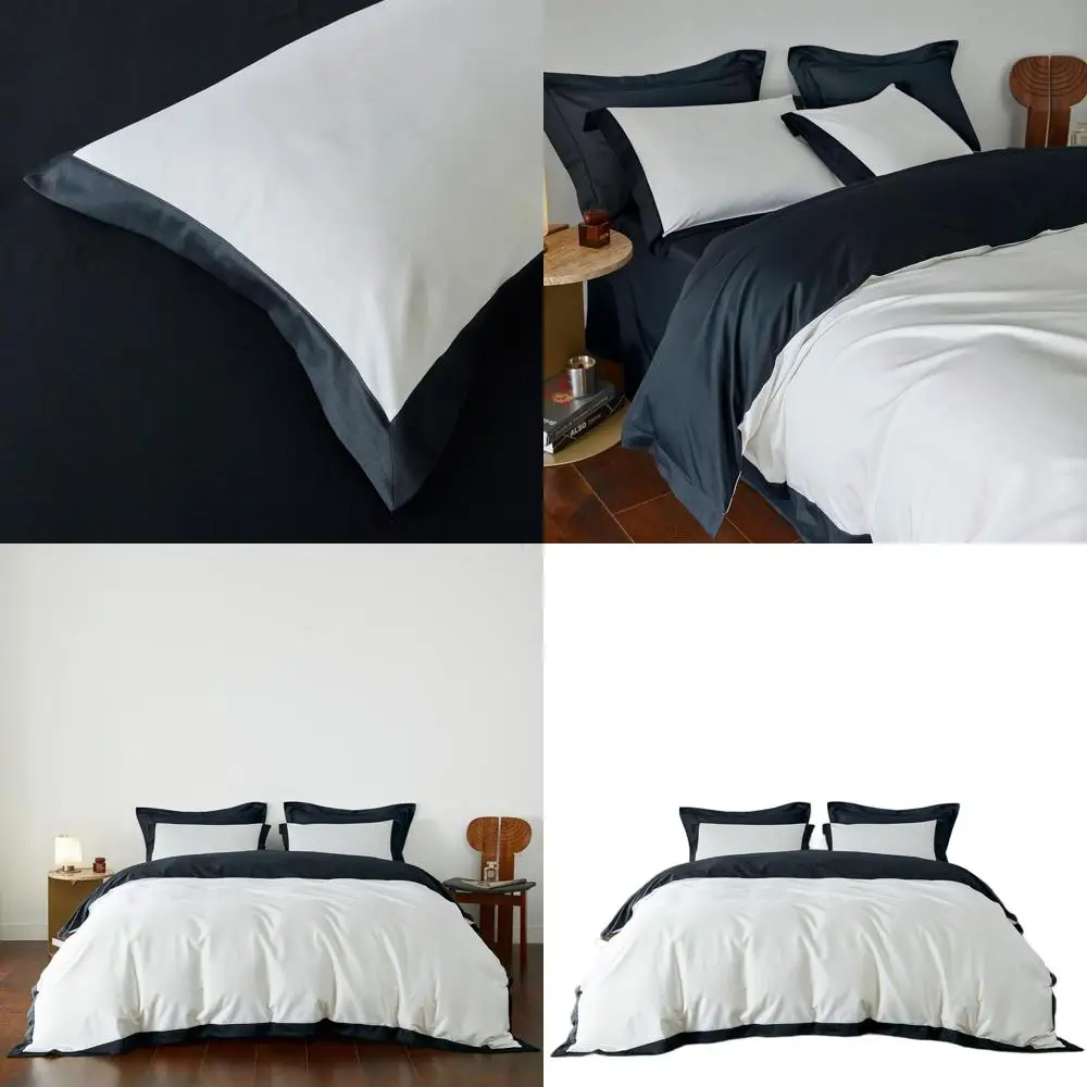 Queen Size Black & White Egyptian Cotton Duvet Cover Set with Wide Trim and Zipper Closure
Queen Size Black & White Egyptian Cotton Duvet Cover Set with Wide Trim and Zipper Closure