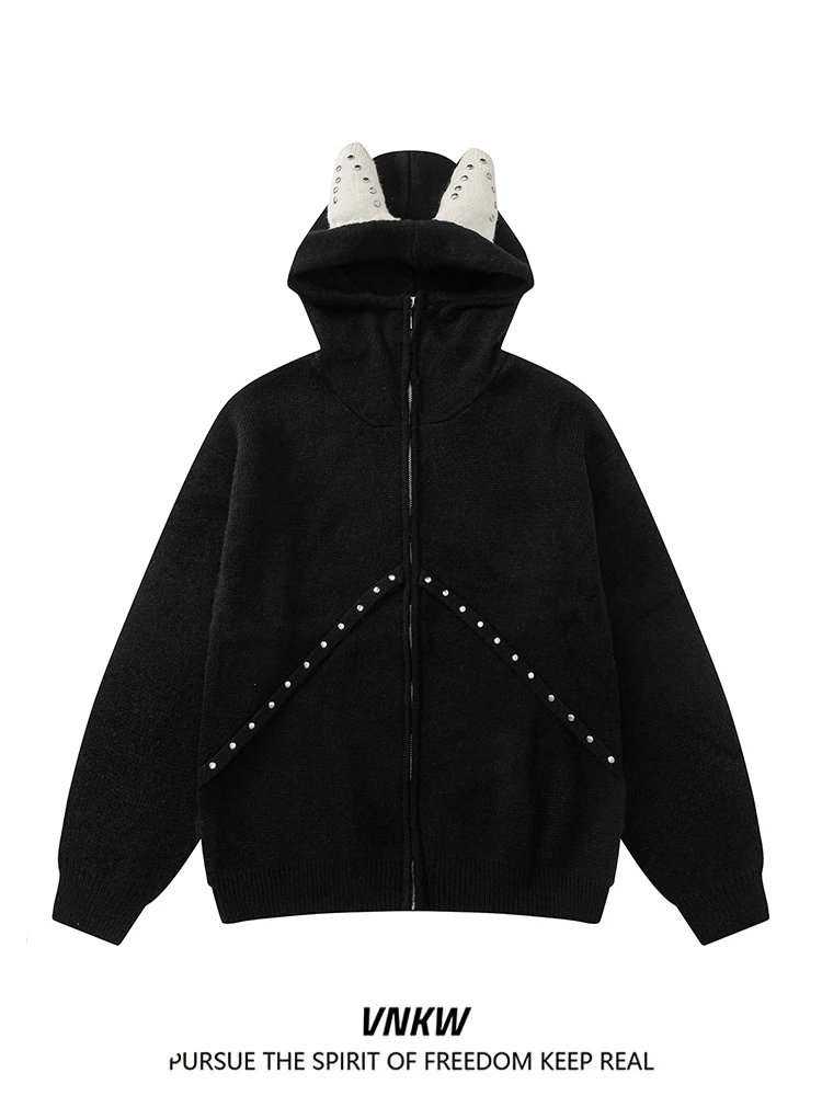 Trendy k Devil Horn Rivet Hooded Knitted Sweater Thiened Loose ex Winter Casual Faion Warm Outerwear for Couples
Trendy k Devil Horn Rivet Hooded Knitted Sweater Thiened Loose ex Winter Casual Faion Warm Outerwear for Couples