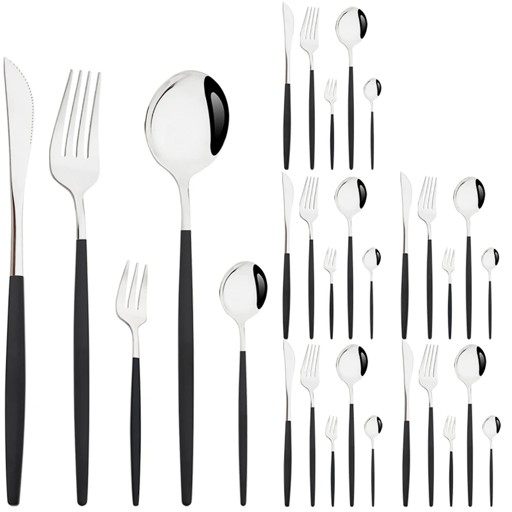 Drmfiy 24/30Pcs Black Silver Cutlery Set Kitchen Stainless Steel Dinnerware Western Knife Fork Tea Spoons Flatware Tableware Set
Drmfiy 24/30Pcs Black Silver Cutlery Set Kitchen Stainless Steel Dinnerware Western Knife Fork Tea Spoons Flatware Tableware Set