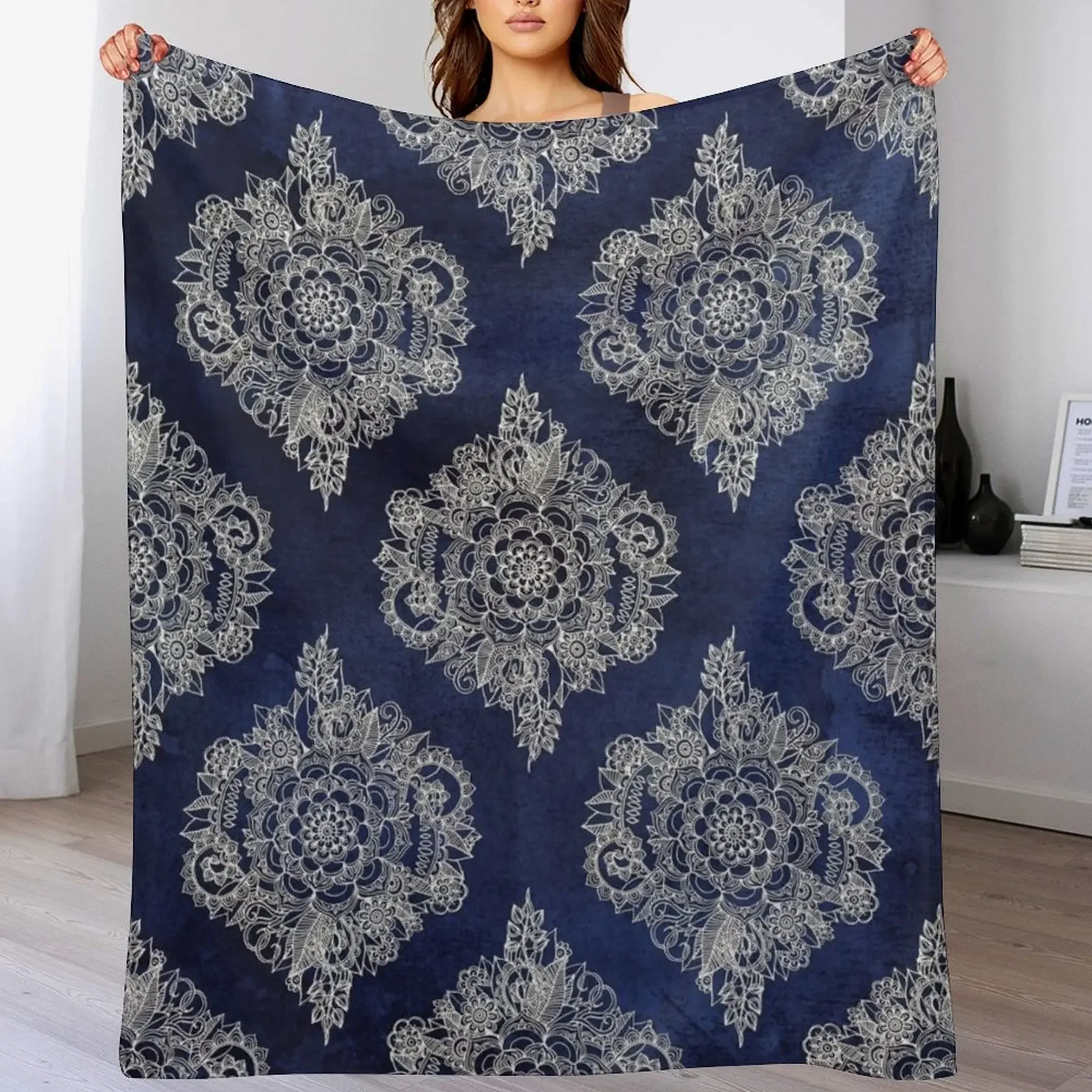 Cream Floral Moroccan Pattern on Deep Indigo Ink Throw Blanket Picnic Thin Sofa Throw warm for winter Blankets
Cream Floral Moroccan Pattern on Deep Indigo Ink Throw Blanket Picnic Thin Sofa Throw warm for winter Blankets