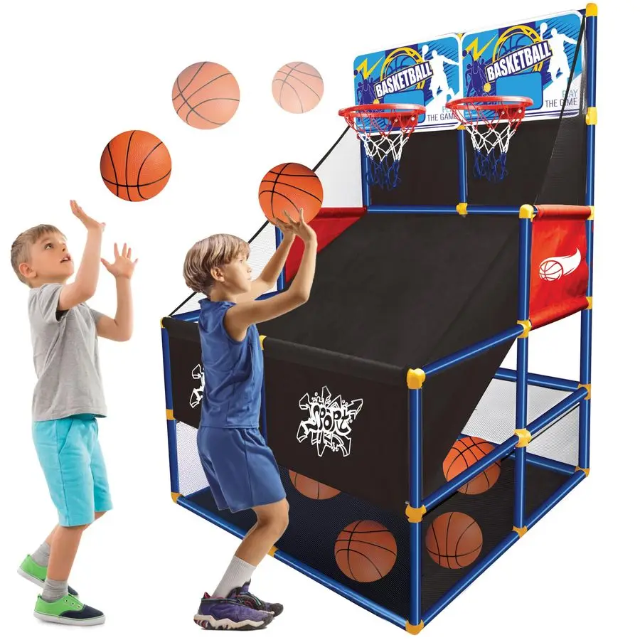 Basketball Game Set 2 in 1 Dual Shot with 6 Balls and 2 Hoops for Kids 3 to 12 Years Old Indoor Carnival Games
Basketball Game Set 2 in 1 Dual Shot with 6 Balls and 2 Hoops for Kids 3 to 12 Years Old Indoor Carnival Games