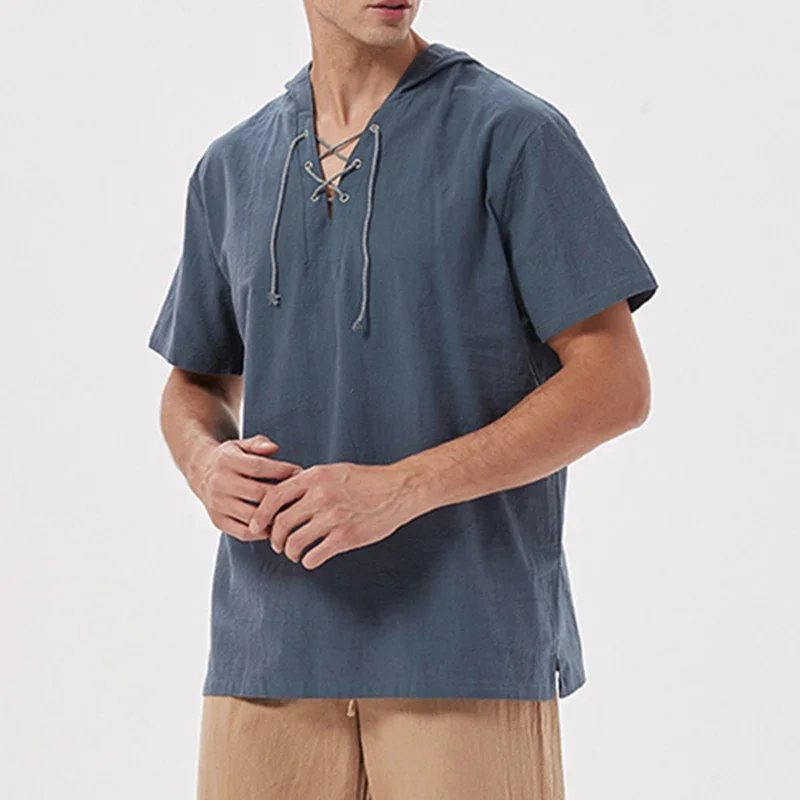 Men's Vintage Medieval Loose Hooded Shirt Steampunk Strap Pirate Cosplay Costume Shirt Solid Color Short Sleeve Stage Cloth Top
Men's Vintage Medieval Loose Hooded Shirt Steampunk Strap Pirate Cosplay Costume Shirt Solid Color Short Sleeve Stage Cloth Top
