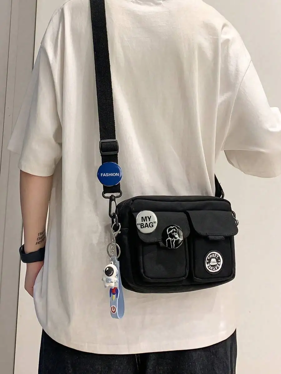 Black Crossbody Bag With Pockets And Pins Casual Unisex Shoulder Bag
Black Crossbody Bag With Pockets And Pins Casual Unisex Shoulder Bag