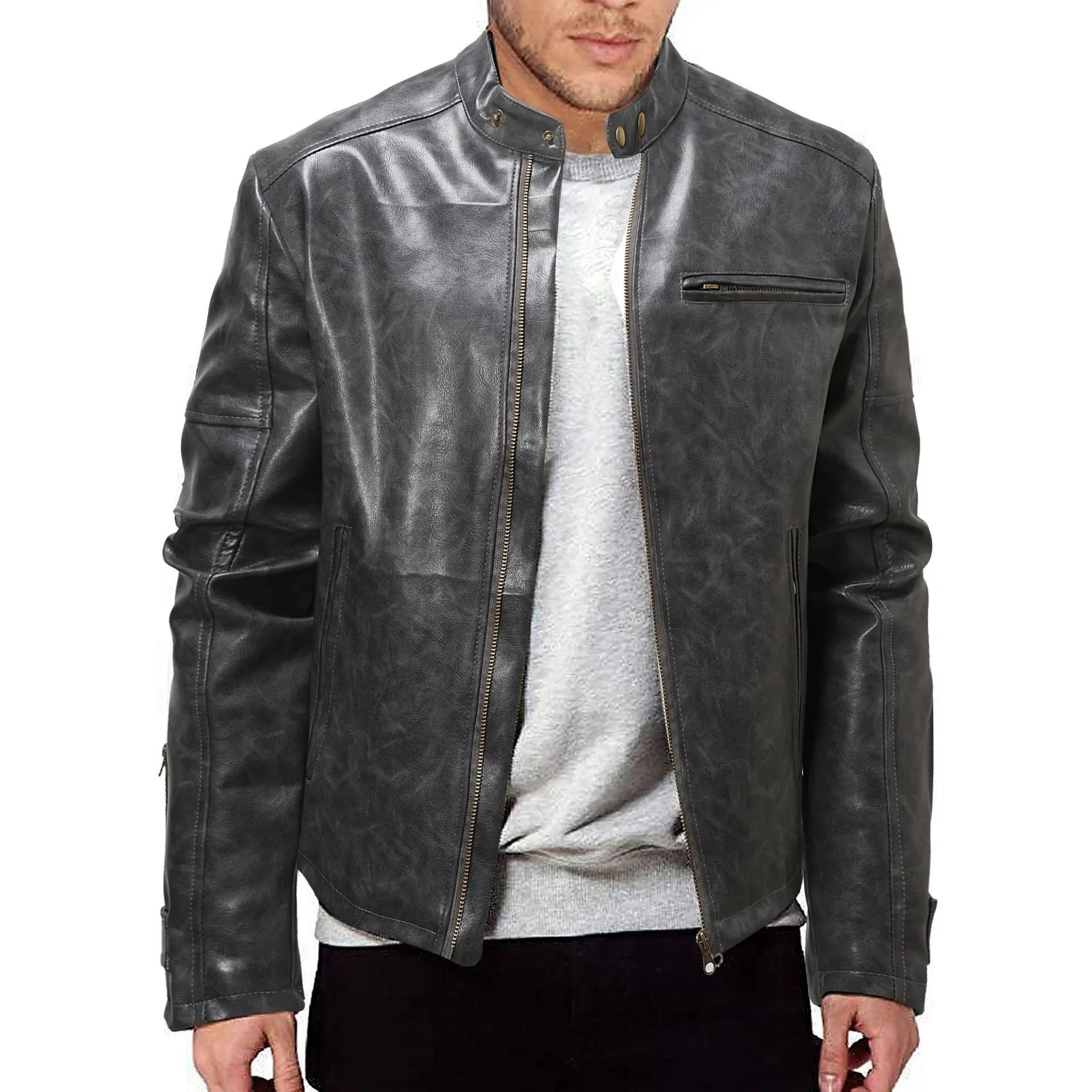 Vintage Leather Jaet Men's Stand Collar Punk Sle Long Coat Zipper Closure Printed Fake Leather Outerwear PY00P0
Vintage Leather Jaet Men's Stand Collar Punk Sle Long Coat Zipper Closure Printed Fake Leather Outerwear PY00P0