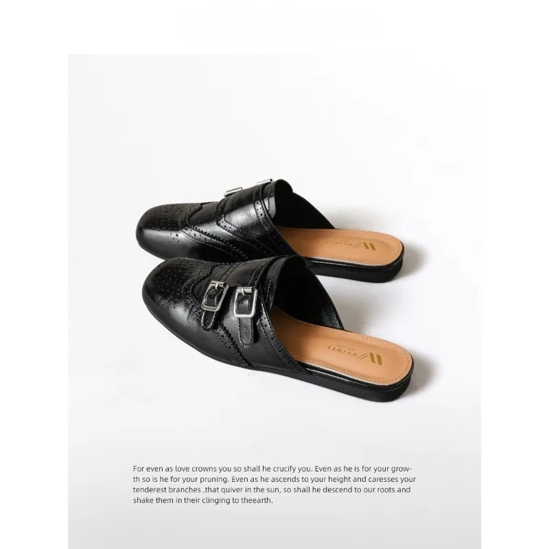 Women's Closed Toe Mules Microfiber Upper Brogue Detail Double Buckle Strap Flat Heel Retro Casual Slippers Spring 2026
Women's Closed Toe Mules Microfiber Upper Brogue Detail Double Buckle Strap Flat Heel Retro Casual Slippers Spring 2026