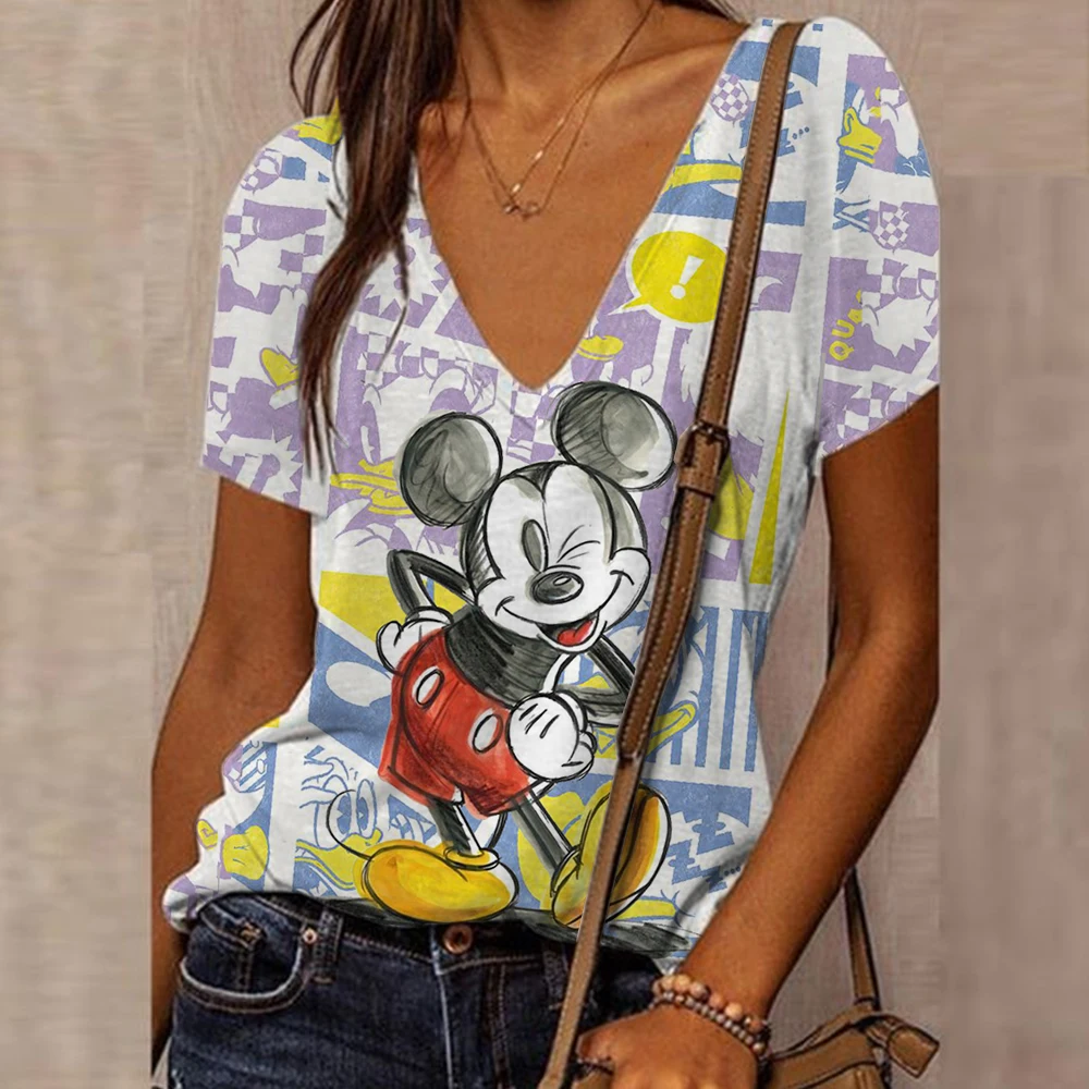 Women's T-shirt Disney Mickey Mouse Minnie Print V-neck Tops Summer Retro Harajuku Ladies T-shirt Fashion Loose Ladies Clothing
Women's T-shirt Disney Mickey Mouse Minnie Print V-neck Tops Summer Retro Harajuku Ladies T-shirt Fashion Loose Ladies Clothing