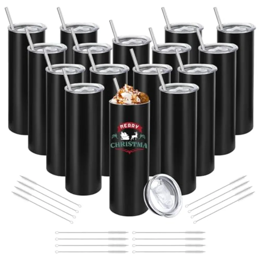 16 Pack Stainless Steel Skinny Tumblers Straight Double Wall Insulated Tumbler Bulk with Lid and Straw for, DIY Gift, 20oz Blac
16 Pack Stainless Steel Skinny Tumblers Straight Double Wall Insulated Tumbler Bulk with Lid and Straw for, DIY Gift, 20oz Blac