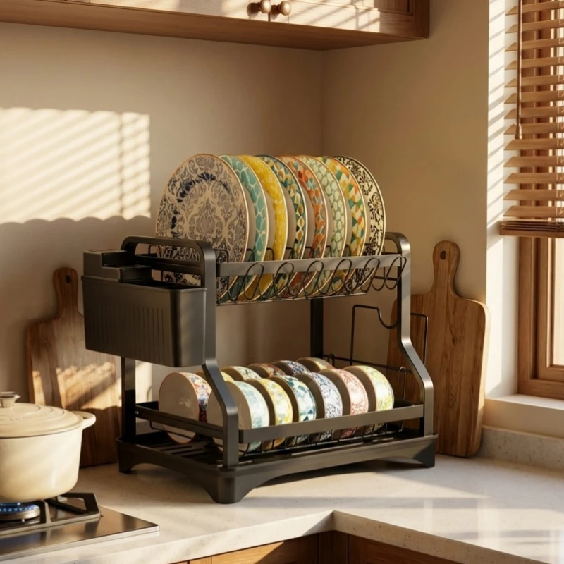 Countertop Dish Drying Rack, Water Drain Design Tableware Holder, Storage Basket for Bowls and Plates
Countertop Dish Drying Rack, Water Drain Design Tableware Holder, Storage Basket for Bowls and Plates