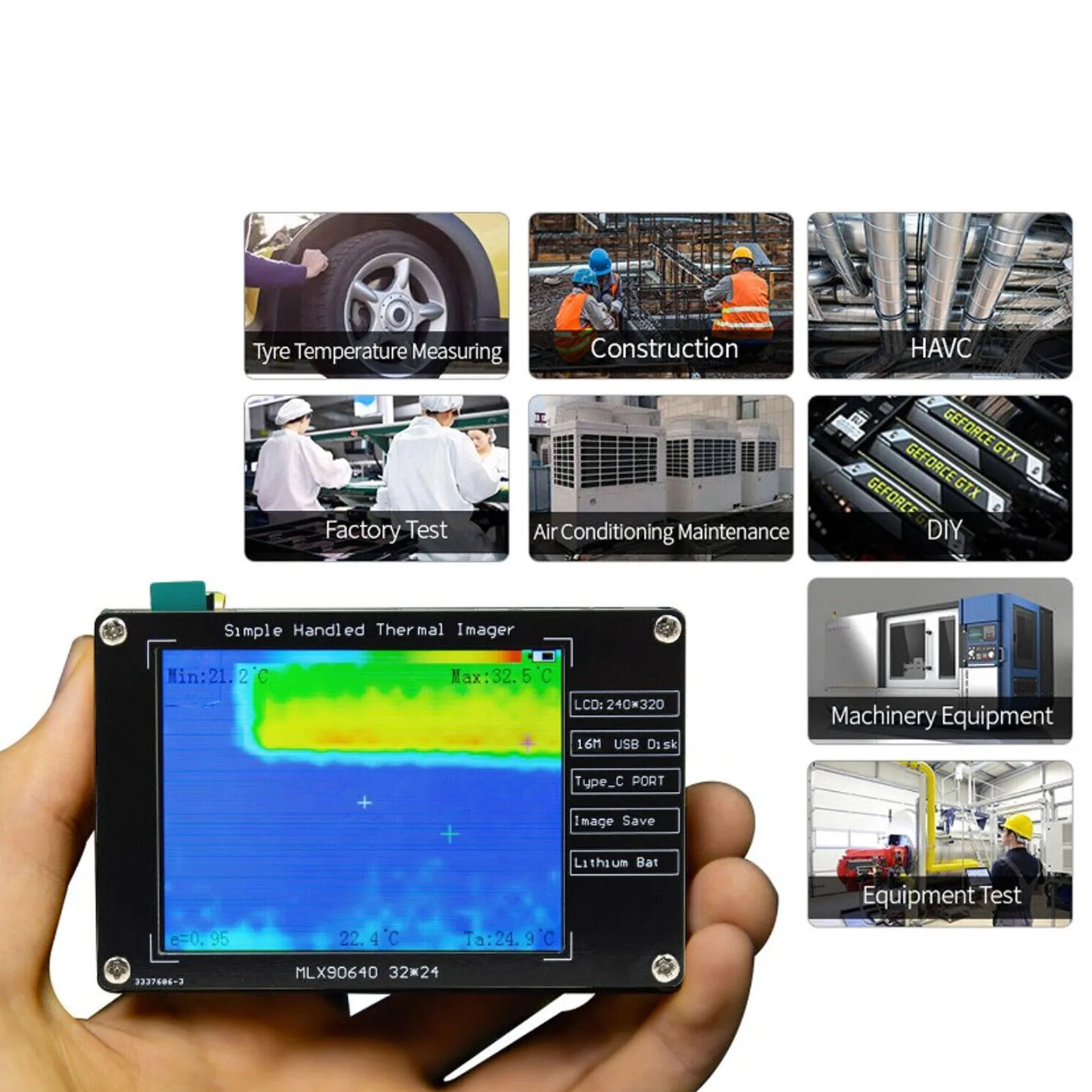 7 in 1 Thermal Imager 3.2 Inch Screen Handheld Multifunctional Infrared Thermal Imaging Camera Infrared Camera Thermal Imager