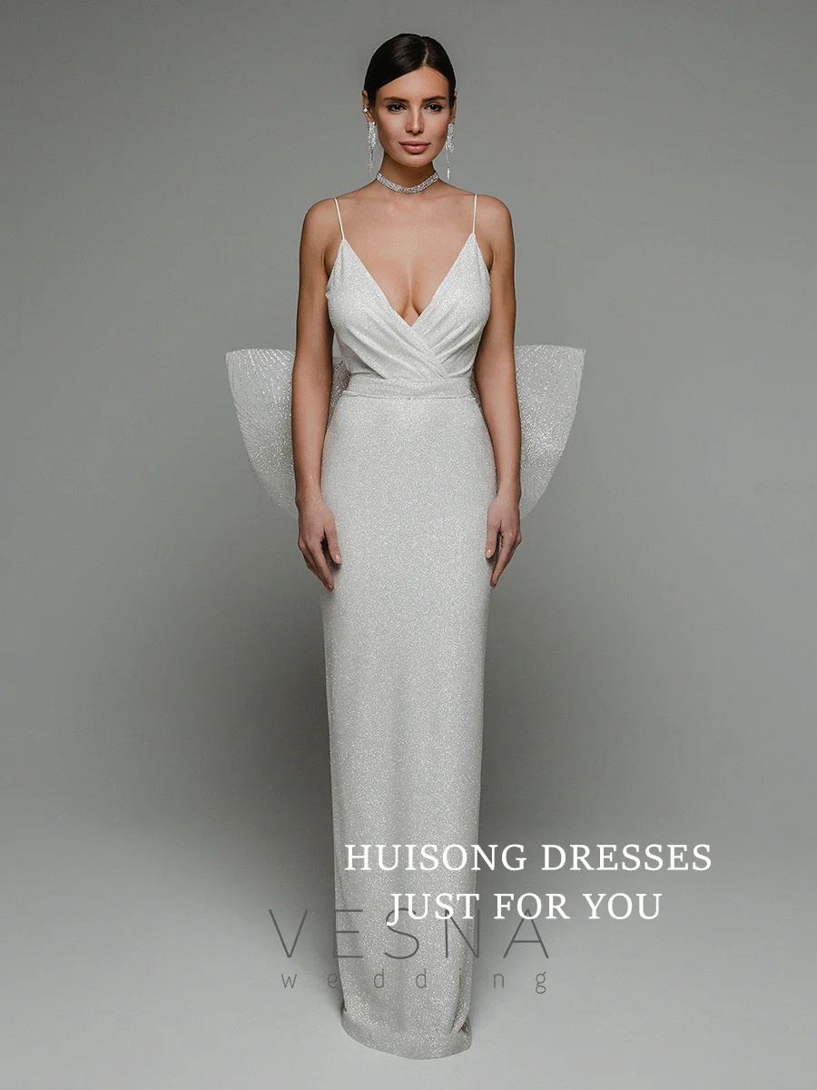 HUISONG Customized Glitter Mermaid Wedding Dresses with Bow Sleeveless Spaghetti Straps Beach Bridal Gown свадебное платье
HUISONG Customized Glitter Mermaid Wedding Dresses with Bow Sleeveless Spaghetti Straps Beach Bridal Gown свадебное платье