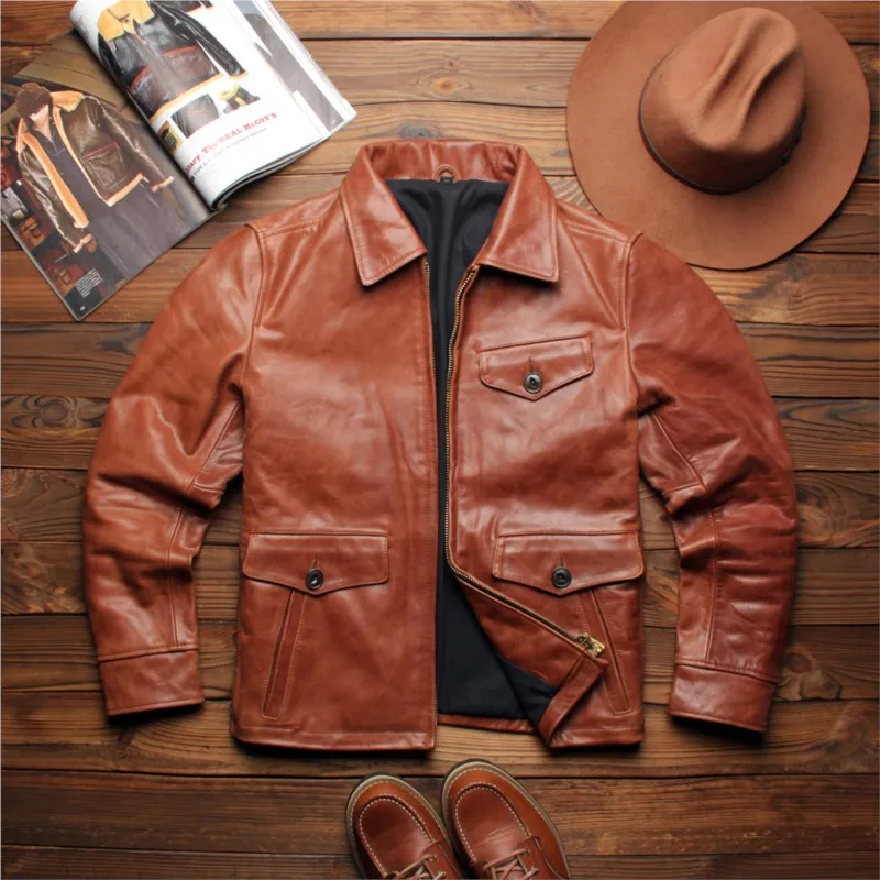 Men's leather without oiled wax cowhide lapel
Men's leather without oiled wax cowhide lapel