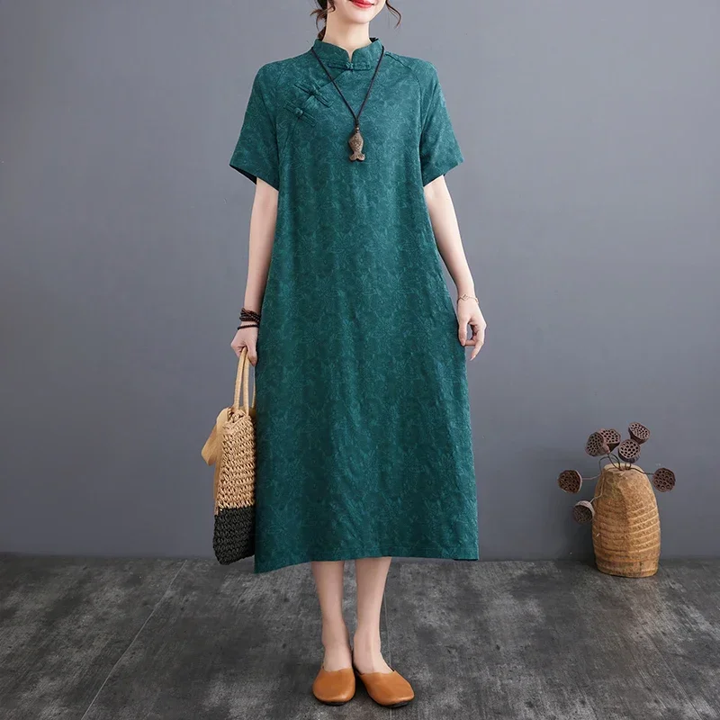 Summer New Stand Collar Fashion Short Sleeve Midi Dress Women High Street Button Dresses Chinese Style Jacquard Weave Vestidos
Summer New Stand Collar Fashion Short Sleeve Midi Dress Women High Street Button Dresses Chinese Style Jacquard Weave Vestidos
