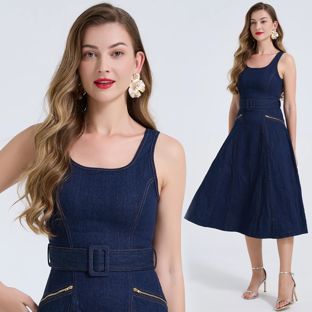 Retro Washed Blue Denim Vest Dress Women's Summer New High Waist Slimming Long Dress Sweet Style A-Line Skirt Polyester Fiber
Retro Washed Blue Denim Vest Dress Women's Summer New High Waist Slimming Long Dress Sweet Style A-Line Skirt Polyester Fiber