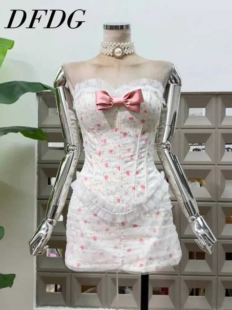 DFDG Women 2026 Spring Summer Floral Strapless Two Piece Bow Lace Ruffle Corset Top High Waist Bodycon Skirt Elegant Party Set
DFDG Women 2026 Spring Summer Floral Strapless Two Piece Bow Lace Ruffle Corset Top High Waist Bodycon Skirt Elegant Party Set