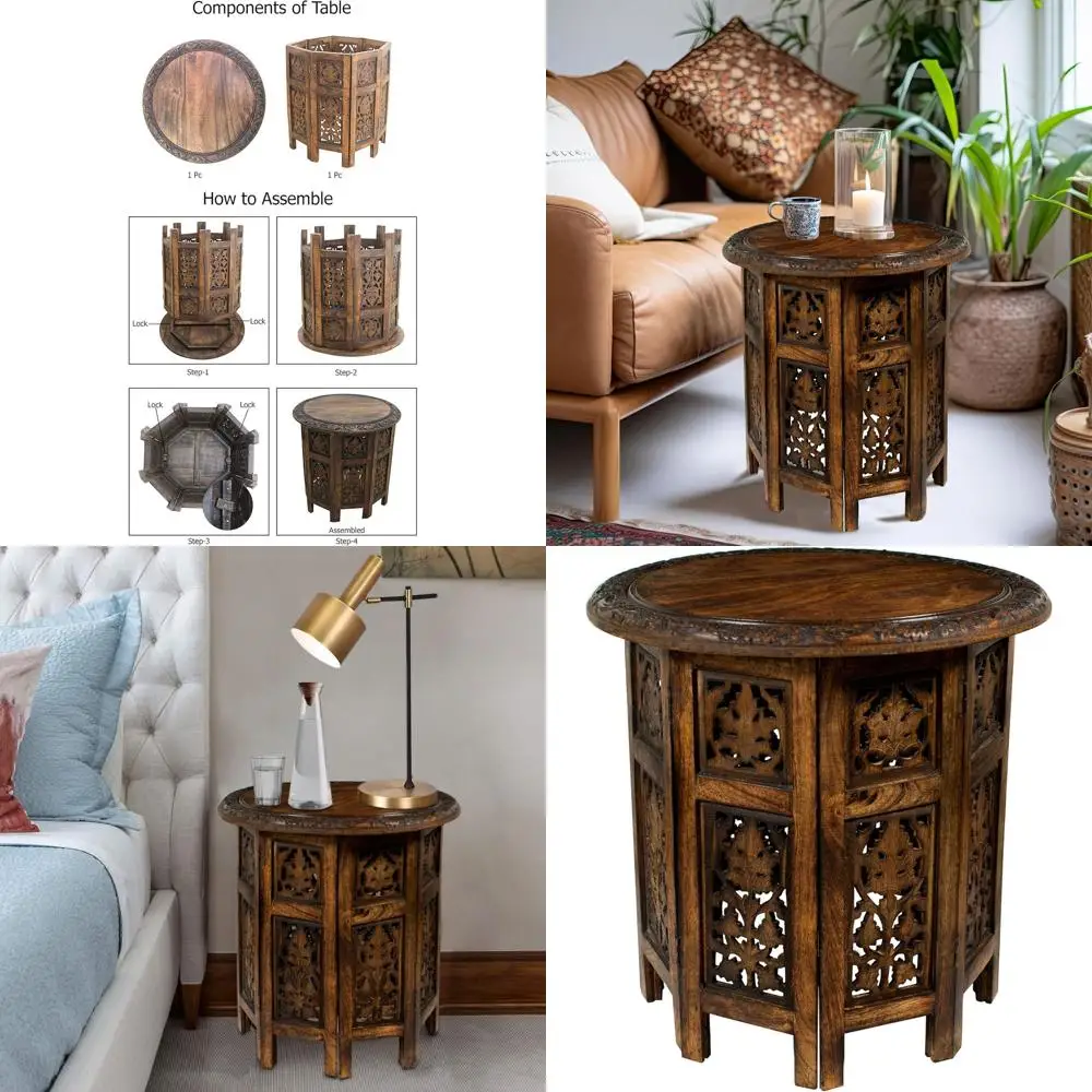 Vintage Boho Folding End Table - Hand Carved Solid Wood for Small Spaces, 18 Round, Antique Brown Finish
Vintage Boho Folding End Table - Hand Carved Solid Wood for Small Spaces, 18 Round, Antique Brown Finish