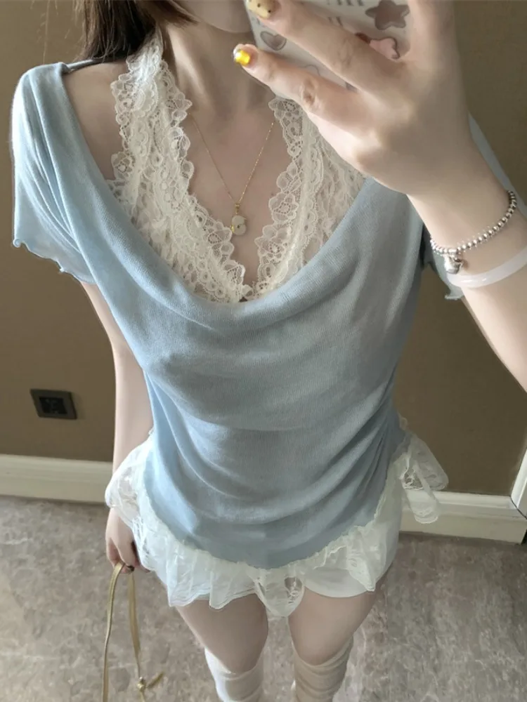 Pure Desire Sexy Girl Design Lace Splicing Fake Two-Piece Top Spring Summer New Gentle Pleated Slimming Small Shirt
Pure Desire Sexy Girl Design Lace Splicing Fake Two-Piece Top Spring Summer New Gentle Pleated Slimming Small Shirt