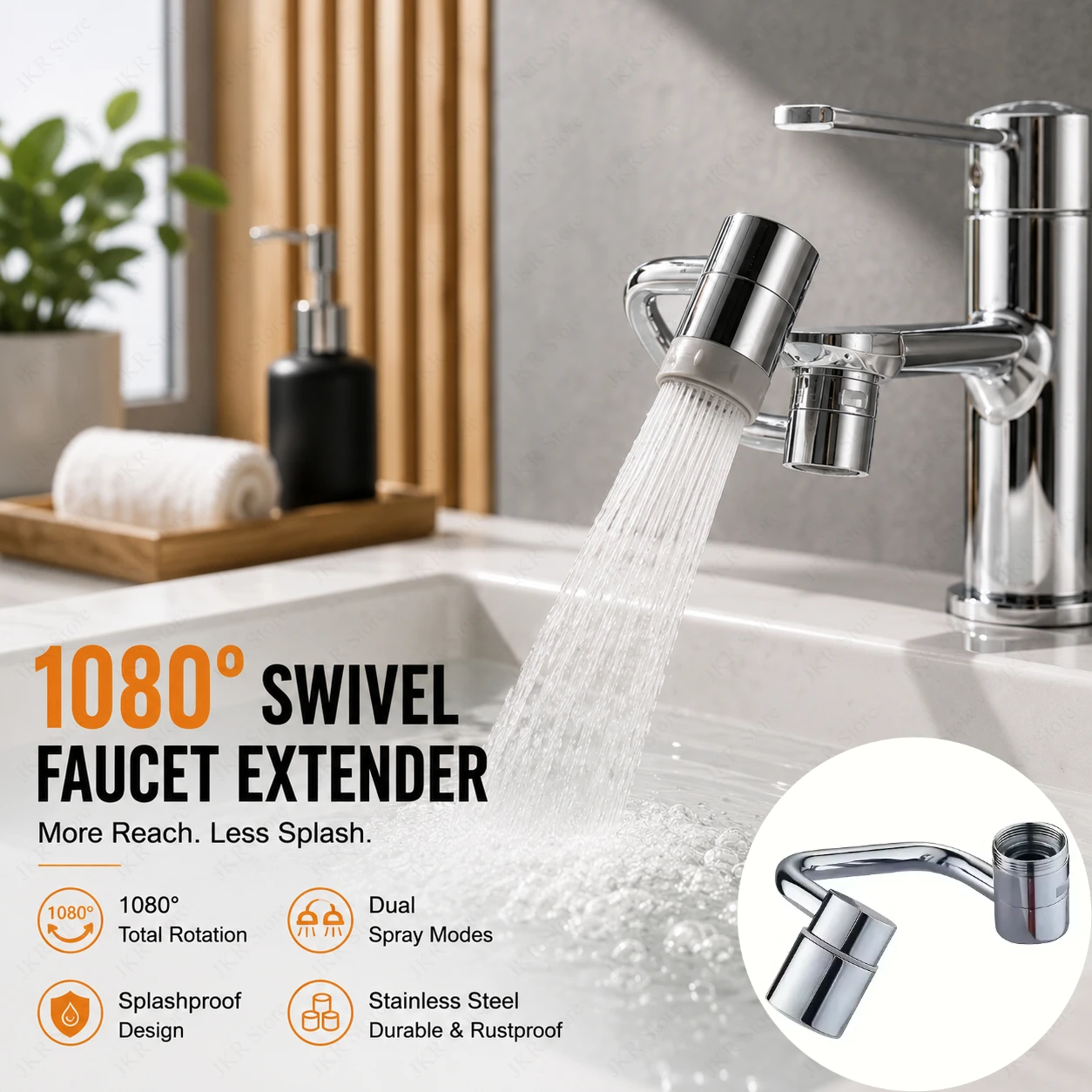 1080 Degree Rotating Faucet Adapter Stainless Steel Sink Extender Dual Spray Splashproof Nozzle for Bathroom Basin Use
1080 Degree Rotating Faucet Adapter Stainless Steel Sink Extender Dual Spray Splashproof Nozzle for Bathroom Basin Use