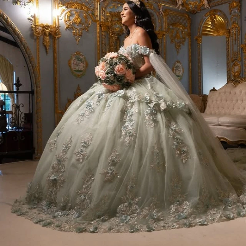 Green Shiny Ball Gown Quinceanera Dresses 2026 Applique Flower Beading Crystal Corset Tull Off Shoulder Sweet 16 Dress Vestidos
Green Shiny Ball Gown Quinceanera Dresses 2026 Applique Flower Beading Crystal Corset Tull Off Shoulder Sweet 16 Dress Vestidos