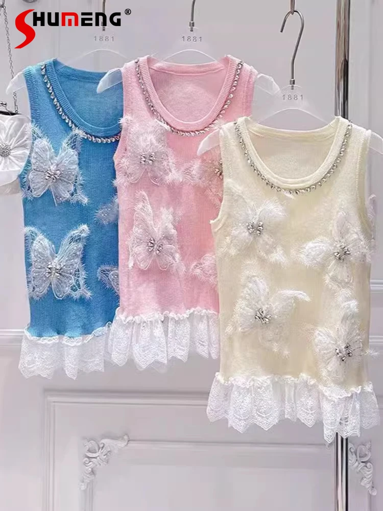 Ladies Knitted Vests Women's 2025 Summer New Sweet Diamond-encrusted Three-dimensional Flower Lace Splicing Sleeveless Nice Tops
Ladies Knitted Vests Women's 2025 Summer New Sweet Diamond-encrusted Three-dimensional Flower Lace Splicing Sleeveless Nice Tops