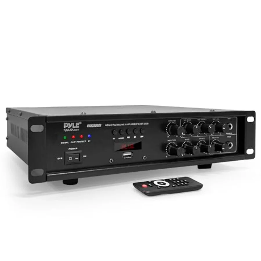 Pyle Bluetooth PA Mixing Amplifier for home audio rack mount use, black metal housing, 500W power output with digital LED displ
Pyle Bluetooth PA Mixing Amplifier for home audio rack mount use, black metal housing, 500W power output with digital LED displ