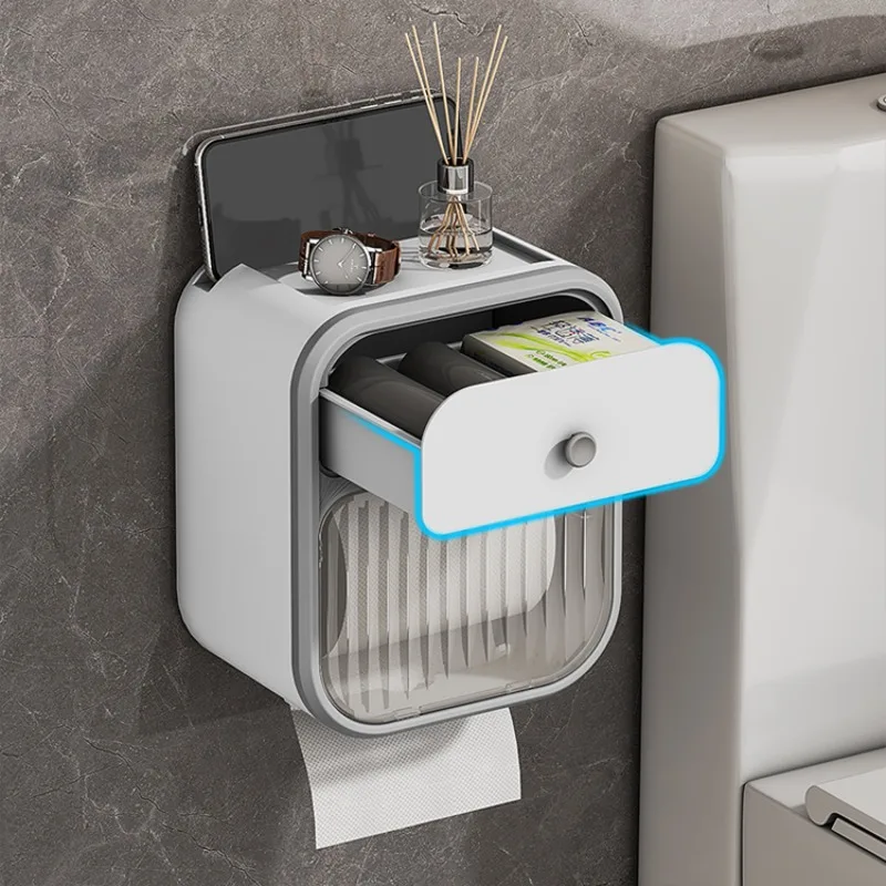 Wall mounted waterproof double layer drawer design bathroom roll toilet paper holder with storage box
Wall mounted waterproof double layer drawer design bathroom roll toilet paper holder with storage box