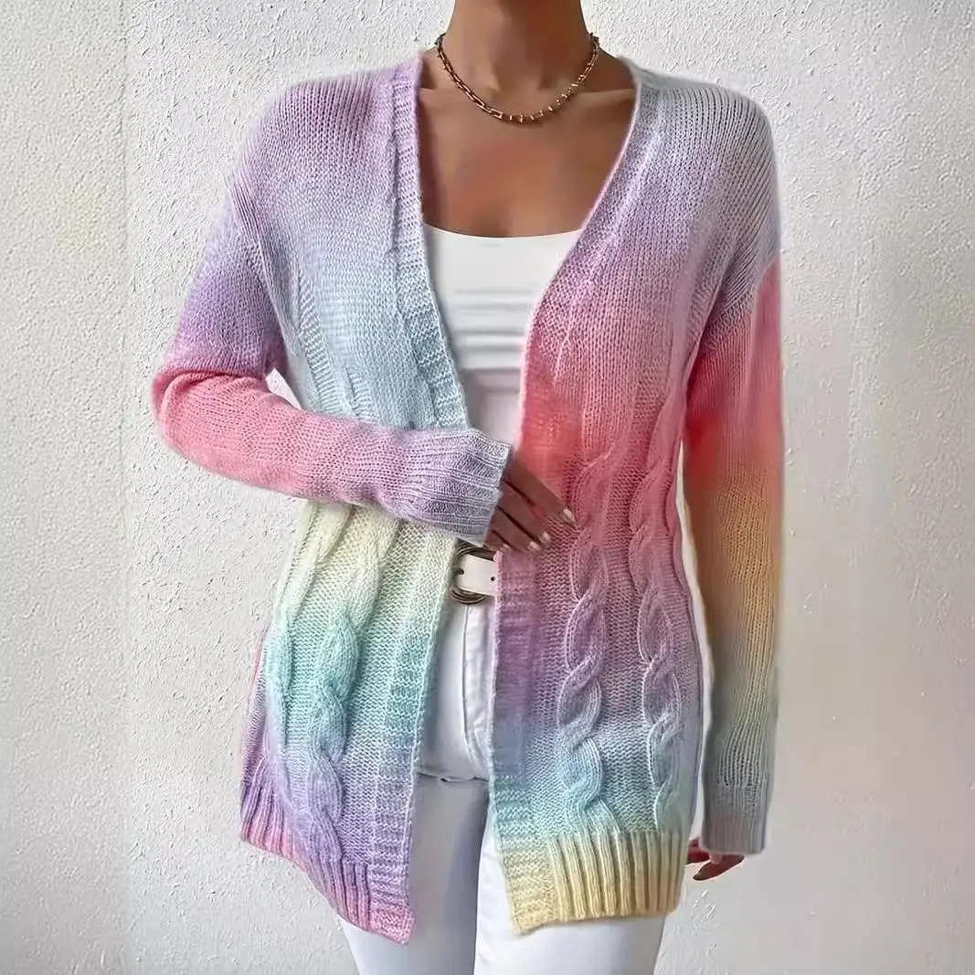 Women's Rainbow Dyed Long Sve Cardigan Knitted Sweater Faionable Tie Dye Spiral Design Open Front Coat Sli Autumn Wear
Women's Rainbow Dyed Long Sve Cardigan Knitted Sweater Faionable Tie Dye Spiral Design Open Front Coat Sli Autumn Wear