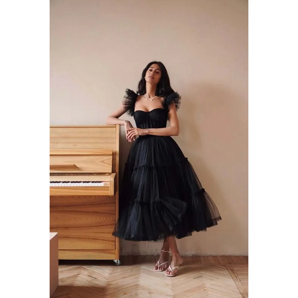 2024 Smart Black Women Prom Dresses Sweetheart Cap Sleeves A-Line Tea Length Simple Sweet Classic Female Banquet Party Gowns
2024 Smart Black Women Prom Dresses Sweetheart Cap Sleeves A-Line Tea Length Simple Sweet Classic Female Banquet Party Gowns