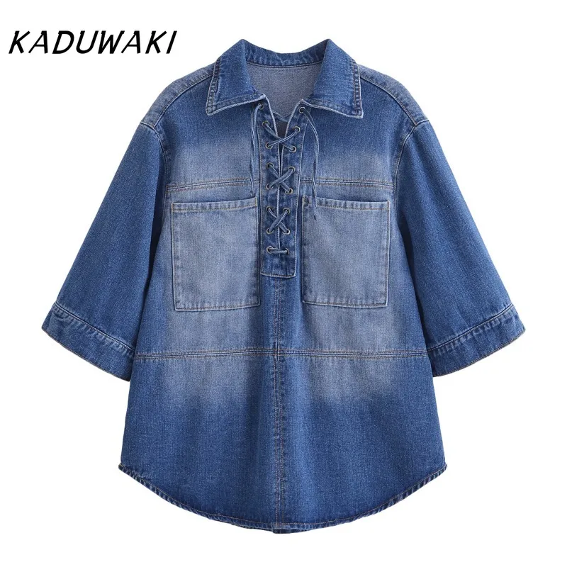 KADUWAKI Elegant Women's Denim Pant Sets Short Sleeve Lace-Up Shirt Elegant Women's Sets Mid Waist Flare Trousers 2 Piece Sets
KADUWAKI Elegant Women's Denim Pant Sets Short Sleeve Lace-Up Shirt Elegant Women's Sets Mid Waist Flare Trousers 2 Piece Sets