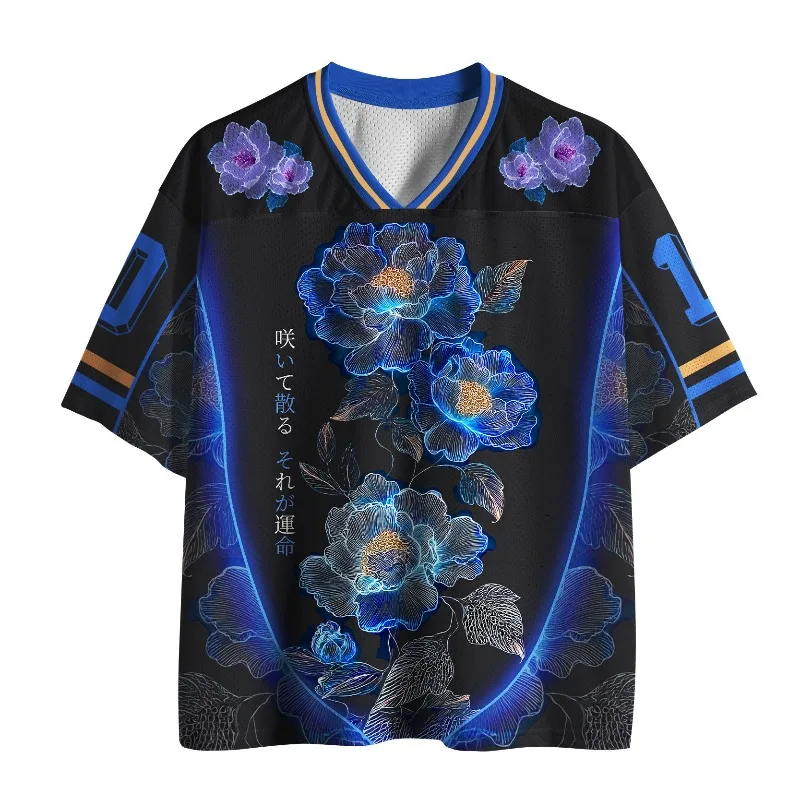 Blooming and Withering Are Fate "Blue Gold Neon Peony Japanese Mesh Jersey Trendy Brand Loose V-neck Short Sleeved Shirt
Blooming and Withering Are Fate "Blue Gold Neon Peony Japanese Mesh Jersey Trendy Brand Loose V-neck Short Sleeved Shirt