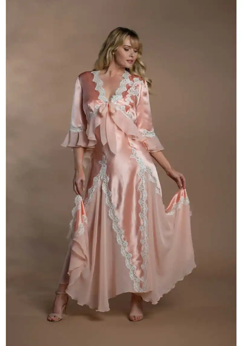 Elegant Women Robe Bridal Nightgown 2Pcs Chiffon Satin Bride Robe Party Bathrobe Nightgown With Long Sleeve Customized
Elegant Women Robe Bridal Nightgown 2Pcs Chiffon Satin Bride Robe Party Bathrobe Nightgown With Long Sleeve Customized
