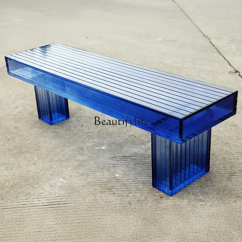 88.Blue acrylic long stool, living room dining mall rest stool, villa entrance shoe changing bench
88.Blue acrylic long stool, living room dining mall rest stool, villa entrance shoe changing bench