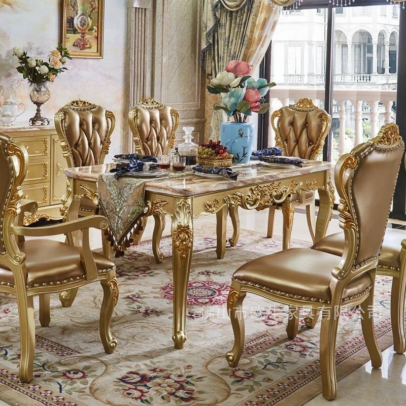 European marble log dining table Hotel gold carved dining table Solid wood American rectangular dining table Chair
European marble log dining table Hotel gold carved dining table Solid wood American rectangular dining table Chair