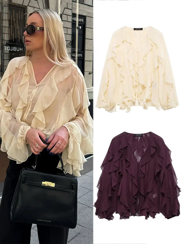 TAFZA 2025 Summer New Fashion Women's Sexy Translucent Ruffle Casual Shirt Chic V-neck Women's Streetwear Beach Style Shirt Y2K
TAFZA 2025 Summer New Fashion Women's Sexy Translucent Ruffle Casual Shirt Chic V-neck Women's Streetwear Beach Style Shirt Y2K
