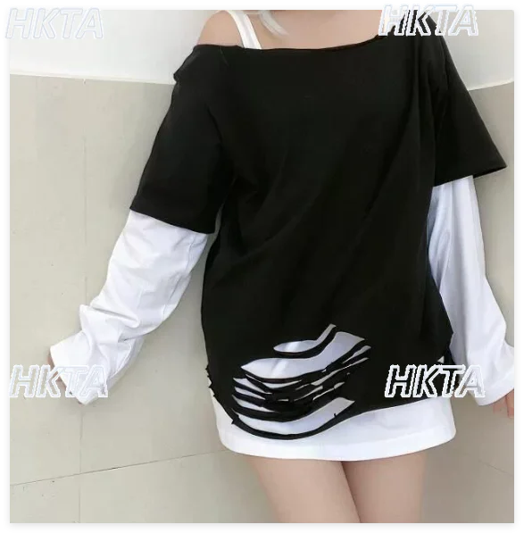 Subculture Y2k Millennium Asian Japanese Two-dimensional T-shirt Women's Loose Long Sleeves Black White Color Matching T Shirts
Subculture Y2k Millennium Asian Japanese Two-dimensional T-shirt Women's Loose Long Sleeves Black White Color Matching T Shirts