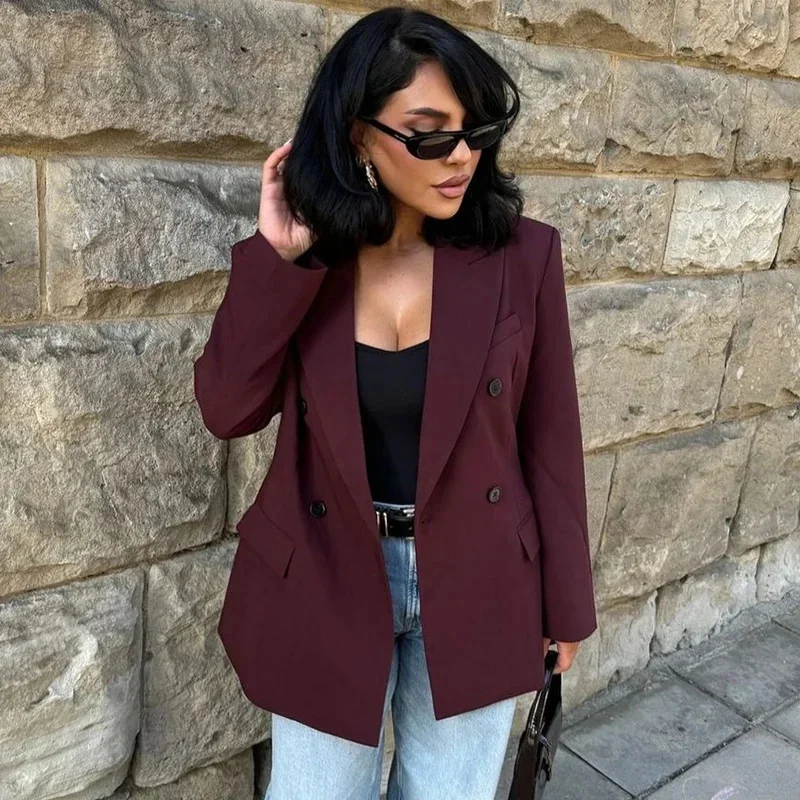 Elegant Burgundy Lapel Blazer Coats Women Fashion Double Breasted Long Sleeve Pocket Jackets 2024 Autumn Female Commute Outwear
Elegant Burgundy Lapel Blazer Coats Women Fashion Double Breasted Long Sleeve Pocket Jackets 2024 Autumn Female Commute Outwear