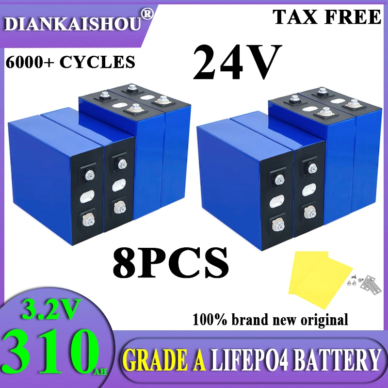 8PCS NEW 310Ah Lifepo4 Battery DIY 24V Rechargeable battery pack Used for Electric car Solar Energy RV EU/US Tax Free
8PCS NEW 310Ah Lifepo4 Battery DIY 24V Rechargeable battery pack Used for Electric car Solar Energy RV EU/US Tax Free