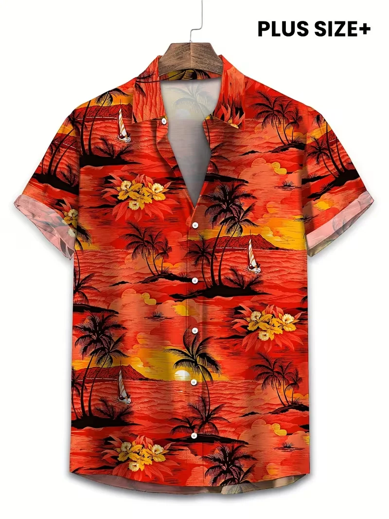 Tropical Sunset Hawaiian Shirt For Men, Palm Tree Print Short Sleeve Button Down Aloha Shirt, Casual Summer Beach Vacation Tops
Tropical Sunset Hawaiian Shirt For Men, Palm Tree Print Short Sleeve Button Down Aloha Shirt, Casual Summer Beach Vacation Tops