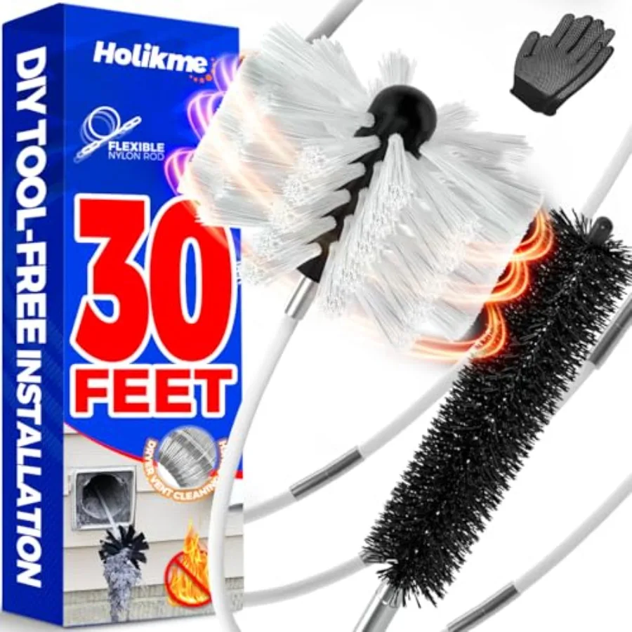 30 Feet Dryer Vent Cleaner Kit, Flexible Lint Brush with Drill Attachment, Extends Up to 30 Feet for Easy Cleaning, Synthetic B
30 Feet Dryer Vent Cleaner Kit, Flexible Lint Brush with Drill Attachment, Extends Up to 30 Feet for Easy Cleaning, Synthetic B