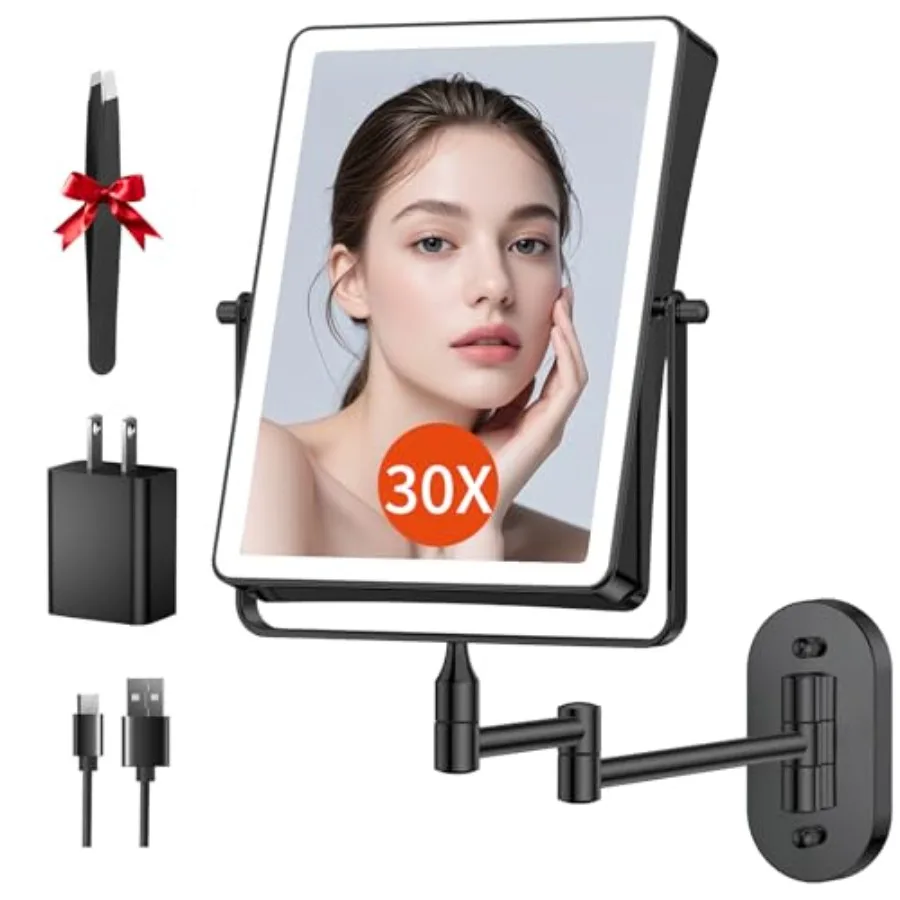 5000mAh Rechargeable Wall Mounted Makeup Mirror with Lights, 8.7" Double Sided 1X/30X Magnifying Mirror with Dimmable 3 Color L
5000mAh Rechargeable Wall Mounted Makeup Mirror with Lights, 8.7" Double Sided 1X/30X Magnifying Mirror with Dimmable 3 Color L